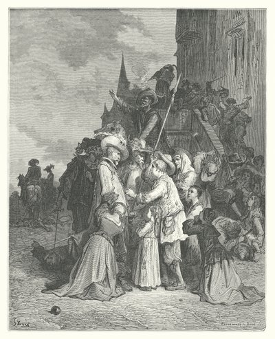 La Fontaines fabler: Gribbene og duerne (kobberstik) af Gustave Dore