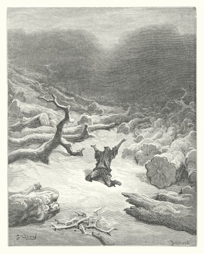 La Fontaines fabler: Træmanden og Merkur (kobberstik) af Gustave Dore