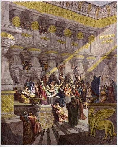 Balthazars fest - Belshazars fest - Belshazzars fest - indgravering i "" The Bible illustree"" af Gustave Dore (1832-1883) - Gravering fra "" The Dore Bible"" af Gustave Dore
