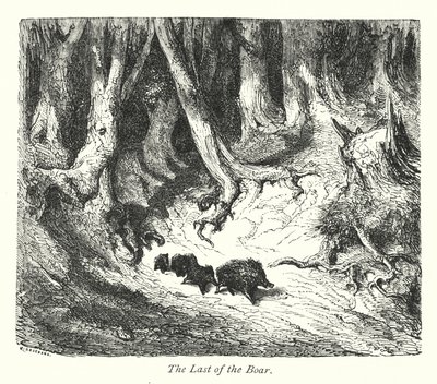 Den sidste af vildsvinene (kobberstik) af Gustave Dore