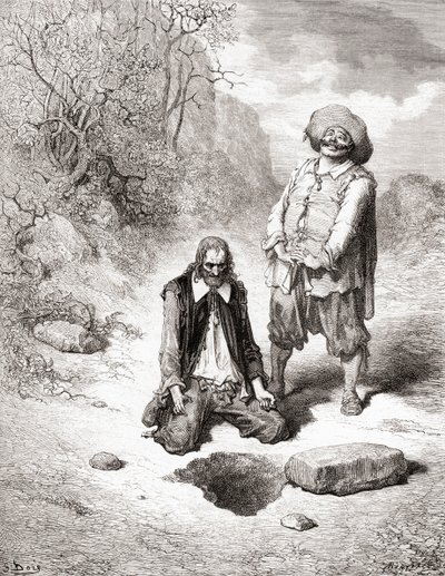 The Miser Who Lost His Treasure, fra en udgave af det sene 19. århundrede af Fables de La Fontaine (trægravering) af Gustave Dore