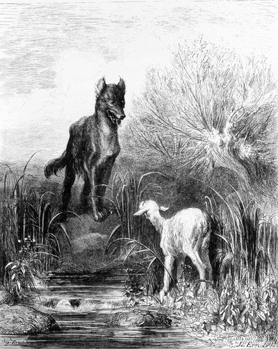 Ulven og Lammet "" Fabler" fra La Fontaine af Doré af Gustave Dore