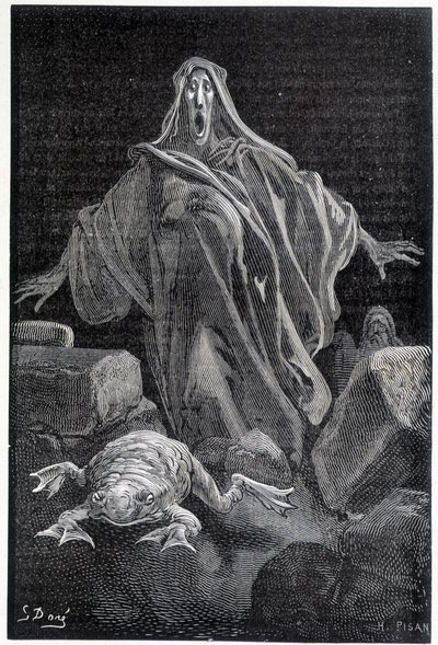 Alarmen råbte - illustration af frygt af Gustave Doré, gravering af Gustave Dore
