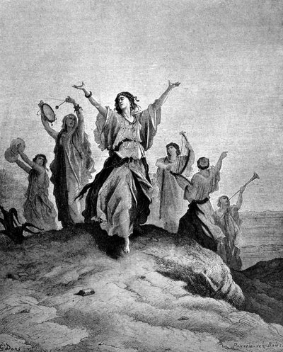 Jeftas datter, Israels dommer, gik sin far i møde. Illustration af Gustave Doré. Indgravering af det 19. århundrede. af Gustave Dore