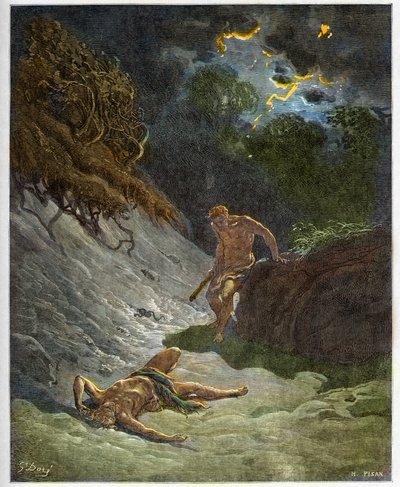 Abels død - Mordet på Abel af Kain - indgravering i "The Bible illustree" af Gustave Dore (1832-1883) - Indgravering fra "" The Dore Bible"" af Gustave Dore