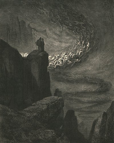 Helvedes stormende brag med rastløst raseri driver ånderne videre, c1890. af Gustave Dore
