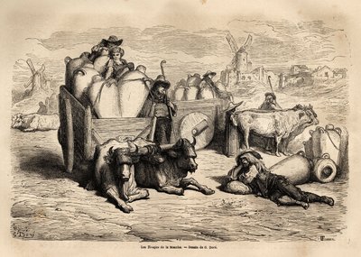 Kanalens tinajas, brugen af disse enorme jordkrukker erstatter brugen af tønder, og deres brug er meget gammel. Gravering til illustration af rejsen til Spanien af Gustave Dore (1832-1883) illustrator og baron Ch. Davillier reaktor, i 1862, udgivet i af Gustave Dore