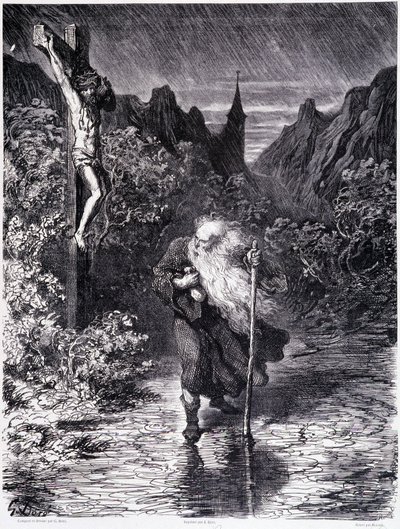 Den vandrende jøde, der passerer nær en Golgata - i "Legenden om den vandrende jøde"" af Gustave Doré, Boghandel i den maleriske butik af Gustave Dore