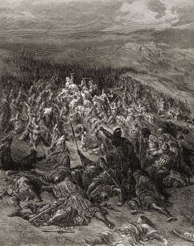 To hundrede riddere angriber 20.000 saracenere, illustration fra 
