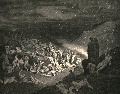Uophørligt var spillet med elendige hænder, c1890. af Gustave Dore