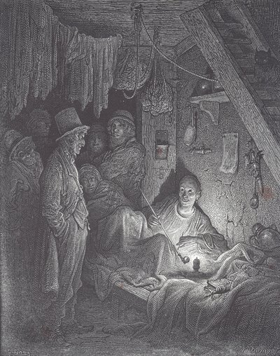 Victoriansk opiumsrygehule i London af Gustave Dore