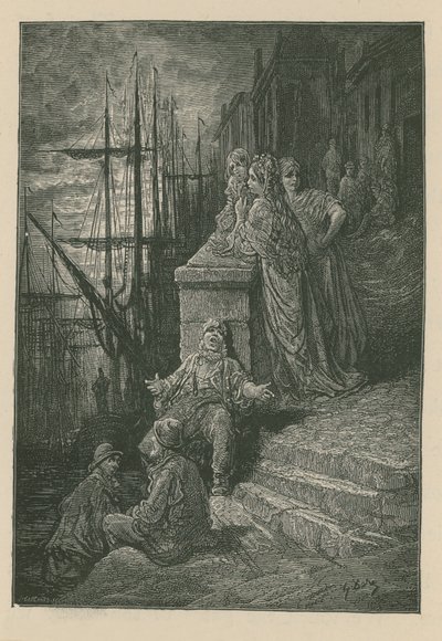 Watermans familie på en trappe ved Themsen af Gustave Dore