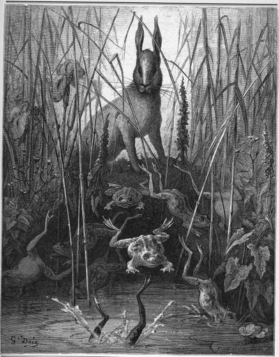 haren og frøen - Harerne og frøerne - fra "Fables" af Jean de La Fontaine af Gustave Dore