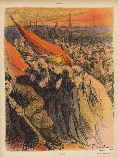 Industriel strejke: The Exodus, ca. 1902 (farve litho) af Gustave Flasschoen