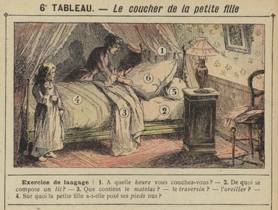 Den lille piges sengetid (farve litho) af Gustave Fraipont
