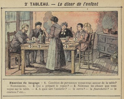 Barnets middag (farve litho) af Gustave Fraipont