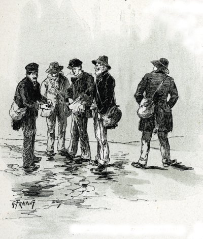 Gadehandlere med cigar- og cigarettips, Maubert-distriktet, Paris Tegning af Gustave Fraipont (1849-1923) tager fra "La seine a travers Paris" af Saint-Juirs af Gustave Fraipont