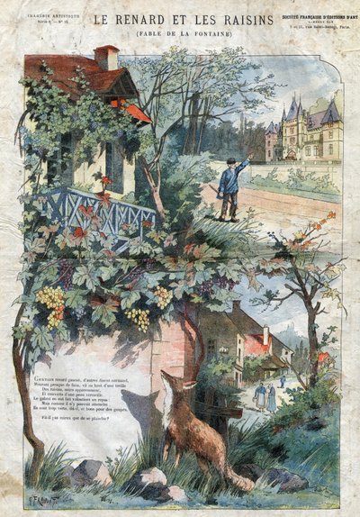 Ræven og druerne. Fabler af Jean de La Fontaine (1621-95).Illustration af Gustave Fraipont (1849 -1923). Privat samling. af Gustave Fraipont