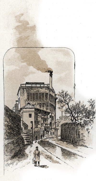 Udsigt over Bievre-floden i Paris Tegning af Gustave Fraipont (1849-1923) fra Saint-Juirs af Gustave Fraipont
