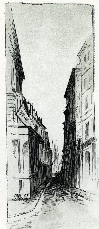 Udsigt over Hotel Colbert-gaden nær Maubert-pladsen i Paris Tegning af Gustave Fraipont (1849-1923) fra Saint-Jurs af Gustave Fraipont