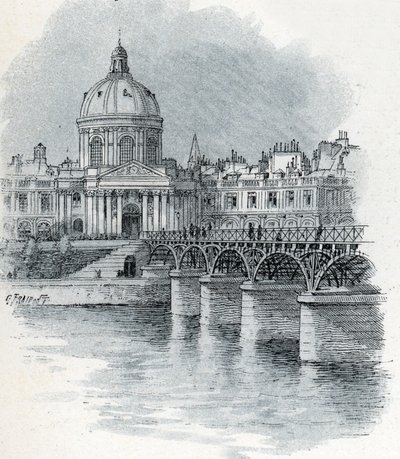 Udsigt over Institut de France og broen Pont des arts i Paris Tegning af Gustave Fraipont (1849-1923) tager fra Saint-Juirs