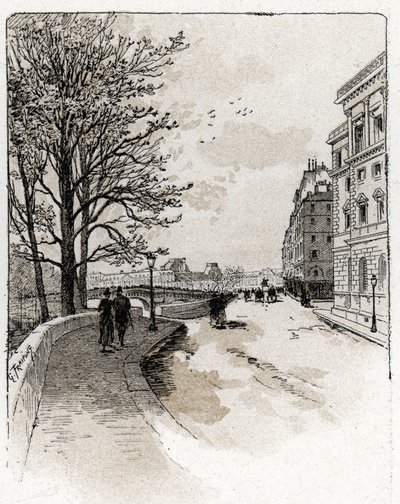 Udsigt over Quai des Orfevres, Ile de la Cite, Paris Tegning af Gustave Fraipont (1849-1923) fra Saint-Juirs af Gustave Fraipont