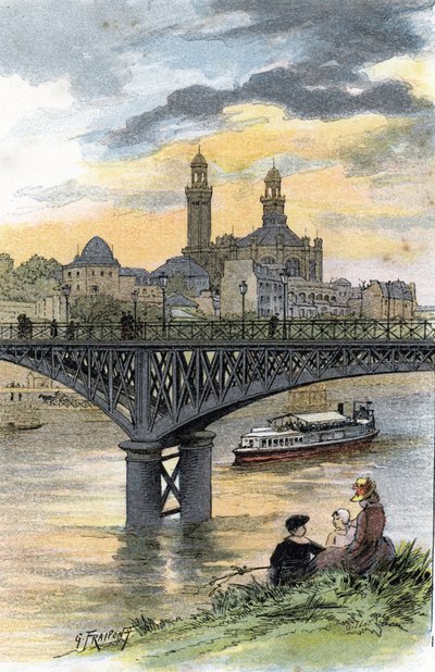 Udsigt over gangbroen i Passy (nu bro over Bir Hakeim) i Paris Tegning af Gustave Fraipont (1849-1923) fra Saint-Juirs af Gustave Fraipont