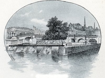 Udsigt over Monnaie-slusen foran Hotel des Monnaie i Paris Tegning af Gustave Fraipont (1849-1923) stammer fra Saint-Juirs