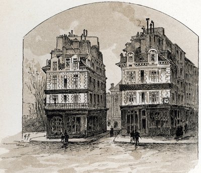 Udsigt over de gamle huse i Pont-Neuf i Paris (Gamle huse på Pont Neuf-broen, Paris) Tegning af Gustave Fraipont (1849-1923) fra Saint-Juirs af Gustave Fraipont