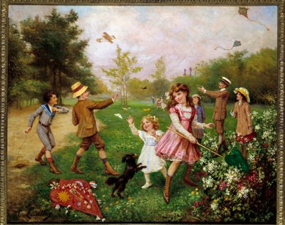 Sommerfuglejagten. Maleri af Gustave Francois Lasellaz (1848-1910) af Gustave Francois Lasellaz