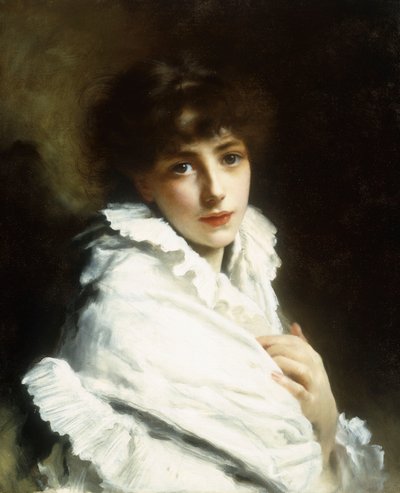 Portræt af en ung pige i hvidt af Gustave Jacquet