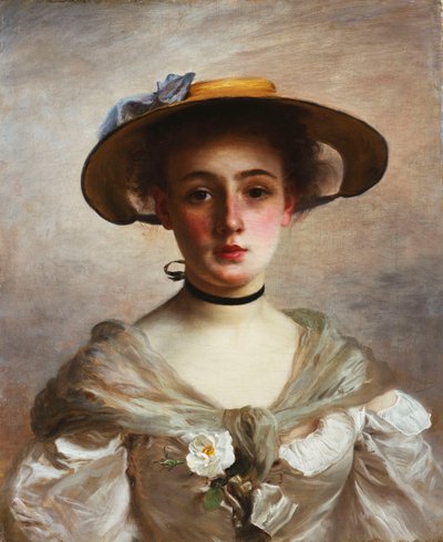 Portræt af en ung pige i en stråhat, af Gustave Jacquet
