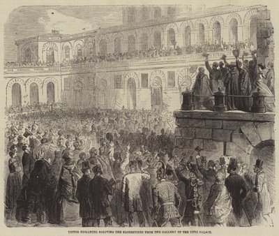 Victor Emmanuel hilser på florentinerne fra galleriet i Pitti-paladset af Gustave Janet