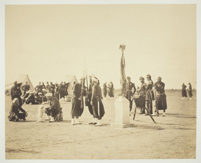 Zouave-regimentets hævede flag, Camp de Châlons af Gustave Le Gray