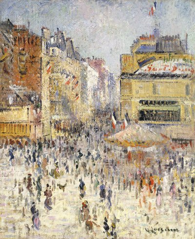 Bastilledagen på Rue de Clignancourt, Paris; Fjortende juli i Paris, Rue de Clignancourt, af Gustave Loiseau