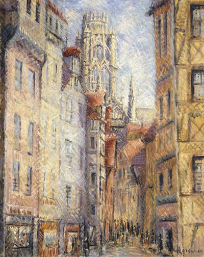 Rouen, en Gade ved Kirken; Rouen, rue avec L "Eglise, ca. 1920 af Gustave Loiseau