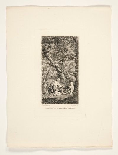 Landsbyboeren, der leder efter sin kalv af Gustave Marie Greux