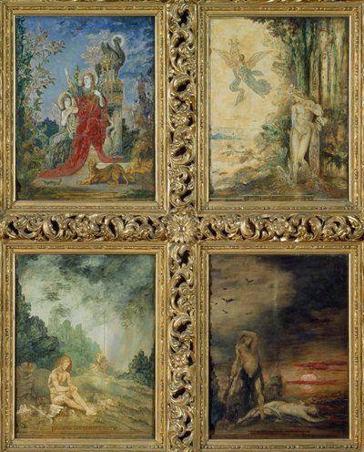 Humanity: fra TtoB, to scener, der skildrer Sølvalderen repræsenteret af Orpheus; to scener, der skildrer jernalderen repræsenteret af Kain og Abel (vægmaleri) (detaljer fra 83704) af Gustave Moreau