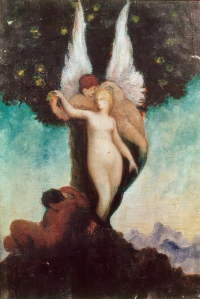 Fantasifuld scene med et gammelt emne. Bevinget Efebe med w af Gustave Moreau