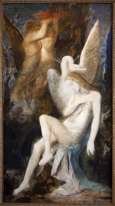Leda og svanen (olie på lærred) af Gustave Moreau
