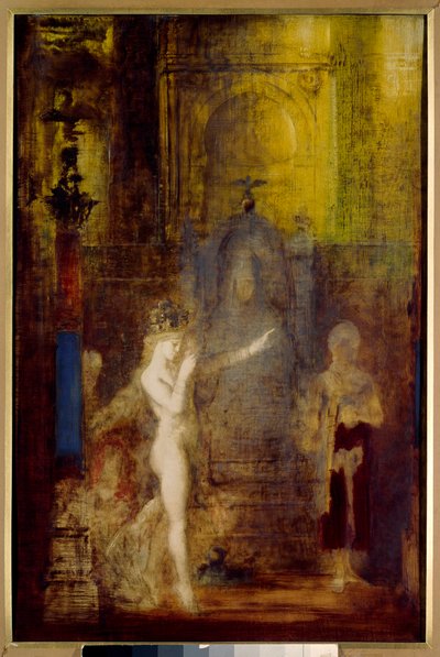 Salome danser foran Herode Salome danser i Herodes festsal. Herode, der sidder på en høj trone, er fascineret af magikerens skønhed. Maleri af Gustave Moreau (1826-1898) af Gustave Moreau