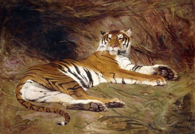 En tilbagelænet tiger af Gustave Surand