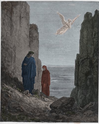 Purgatorio, Canto 19: Digterne stiger op til den femte cirkel, illustration fra Den guddommelige komedie af Dante Alighieri, 1885 (digitalt farvet gravering) af Gustave after Dore