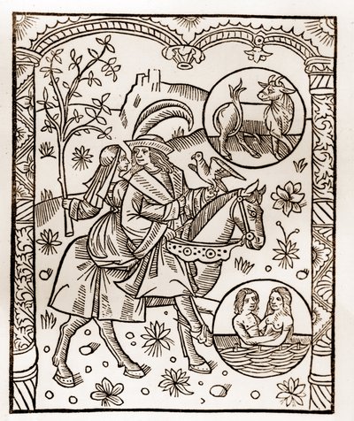 Hyrdekalender - Månedernes arbejde - Maj - Træsnit fra bogen fra 1496 trykt af Guy Marchant (Guido Mercator) i Troyes - Træstik i "Le grand Calendrier et compost des shepherds" - af Guy Marchant