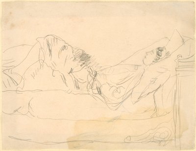 Pige ligger på en seng (blyant på papir) af Gwen John