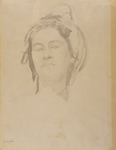 Hoved af en ung kvinde (blyant og vask på papir) af Gwen John