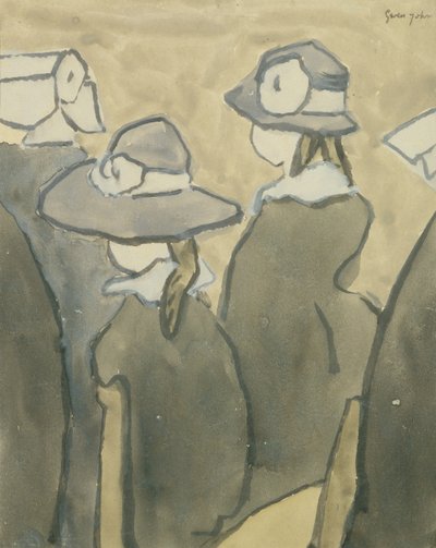 Små piger i kirken (akvarel på papir) af Gwen John