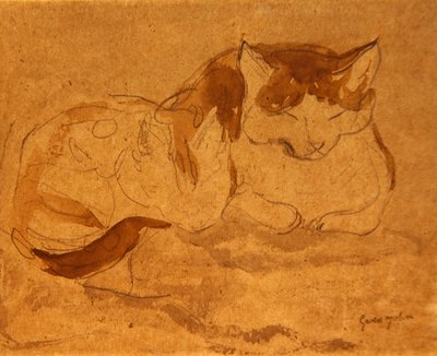 Sovende kat (blyant og akvarel på papir) af Gwen John