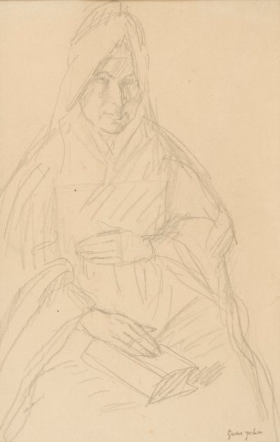 Studie for Mere Poussepin siddende ved et bord, ca. 1915 af Gwen John