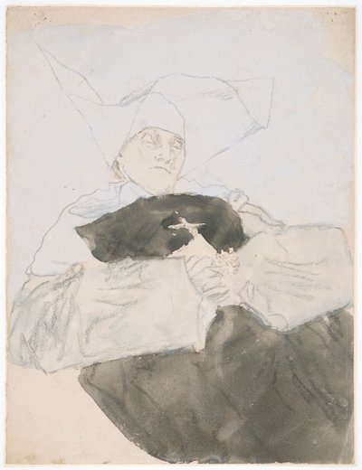 Den døende nonne (blandede medier på papir) af Gwen John